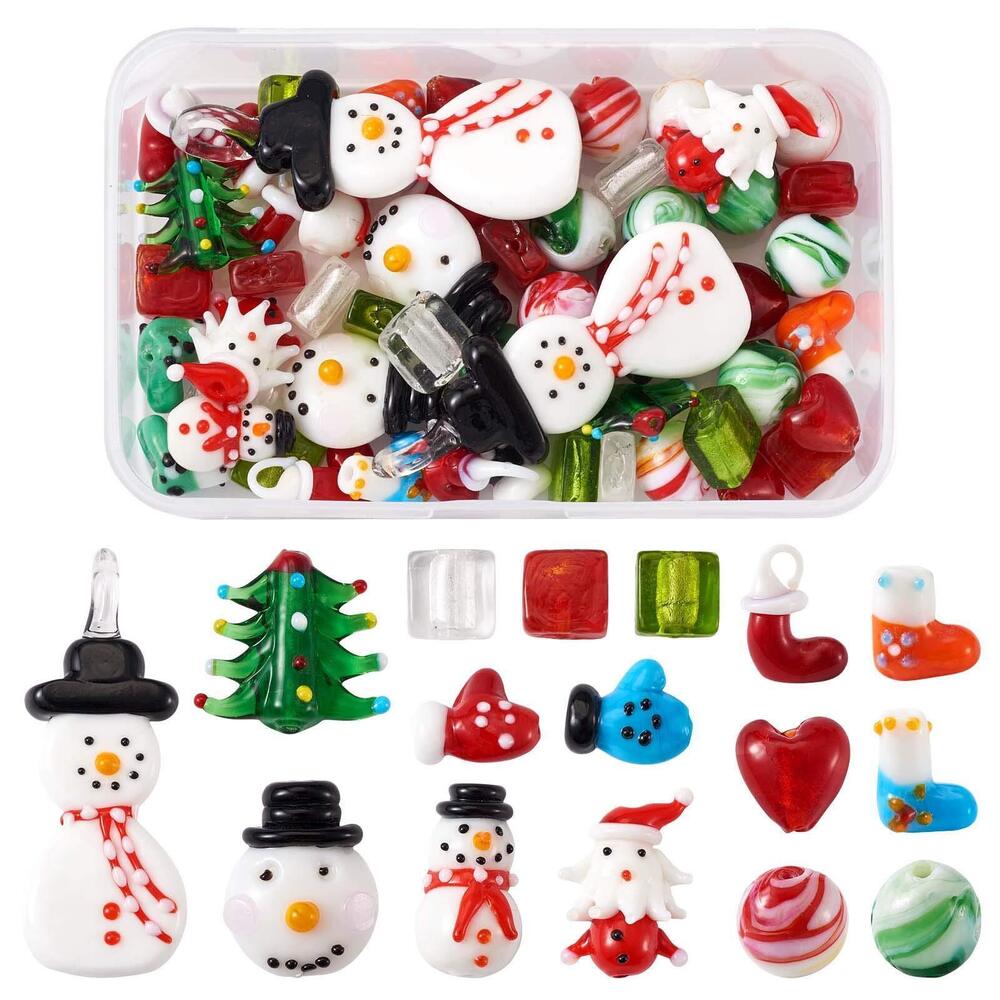 5968 55pcs/Box Lampwork Glass Beads Mixed Christmas Theme Snowman Christmas